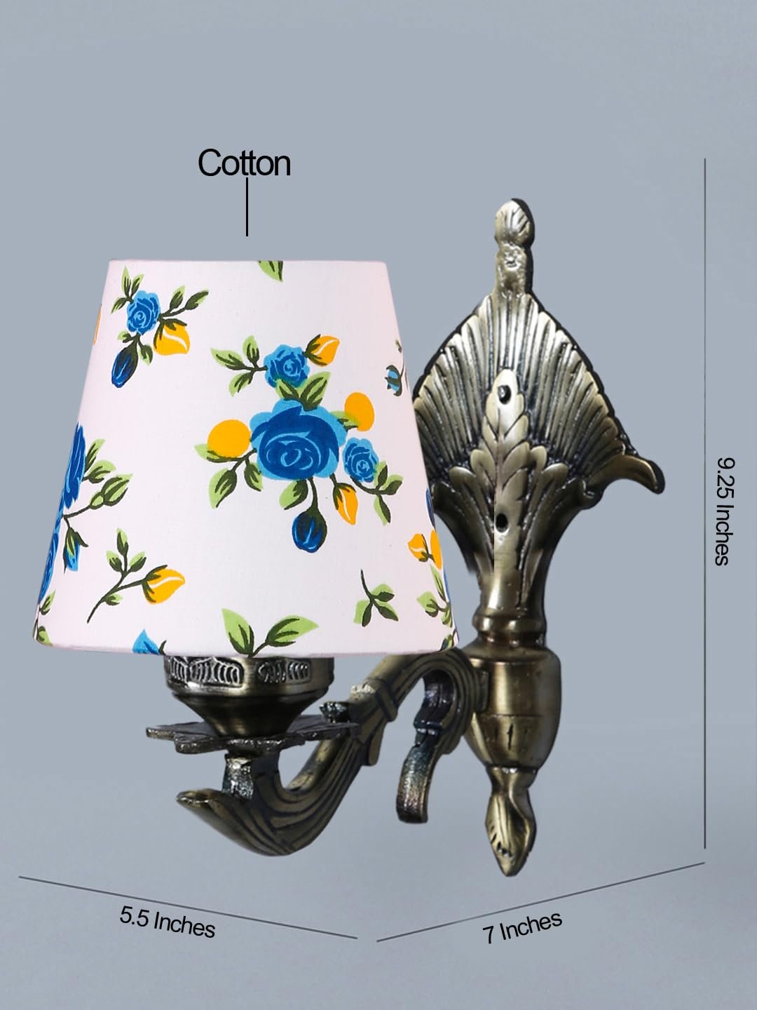 Antique Gold Wall Lamp for Office/Home/Gifting with Cotton conical Printed Shade(7x5.5x9.25) Inches -14