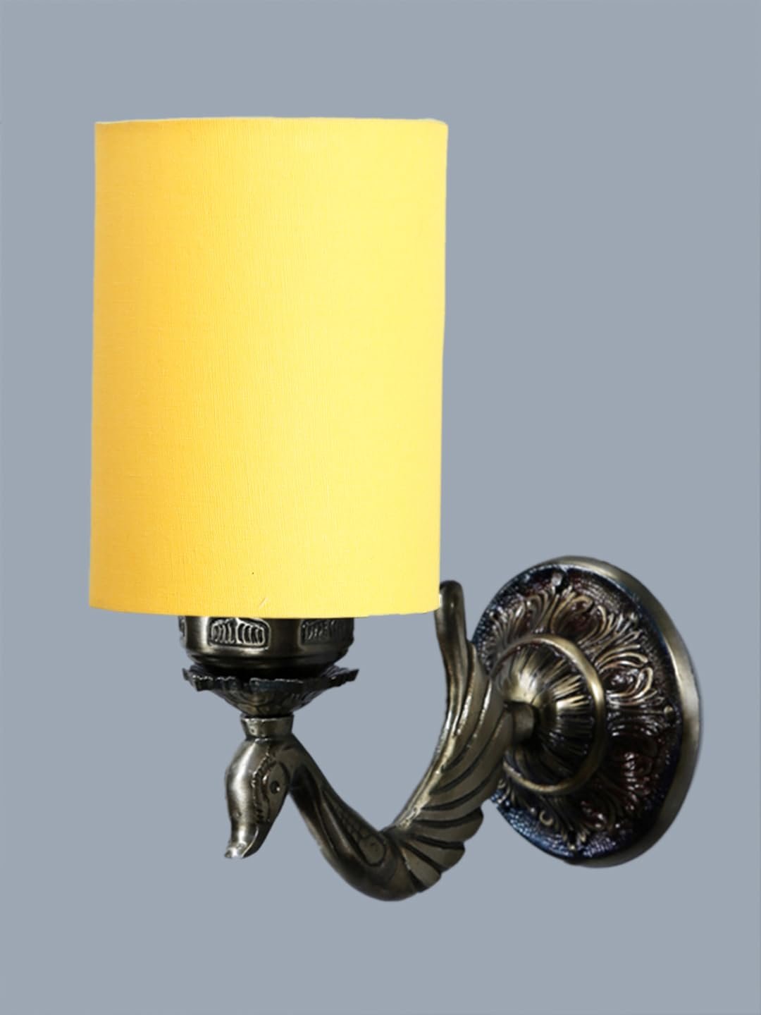 Antique Gold Wall Lamp for Office/Home/Gifting with Cotton Yellow Shade(8x4.25x11) Inches
