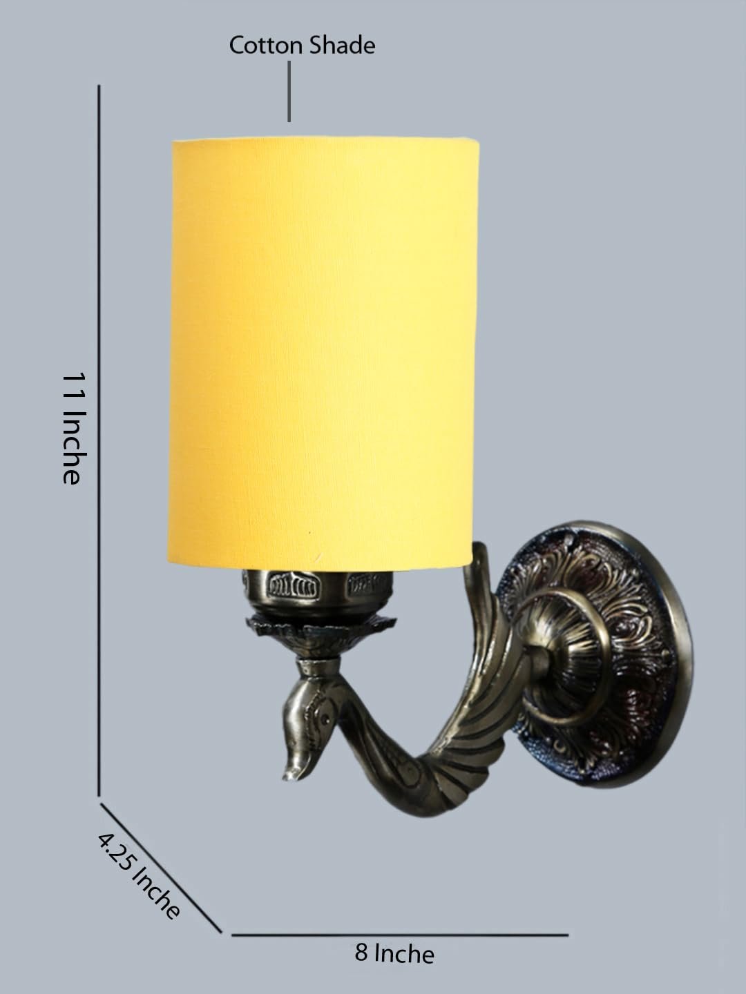 Antique Gold Wall Lamp for Office/Home/Gifting with Cotton Yellow Shade(8x4.25x11) Inches