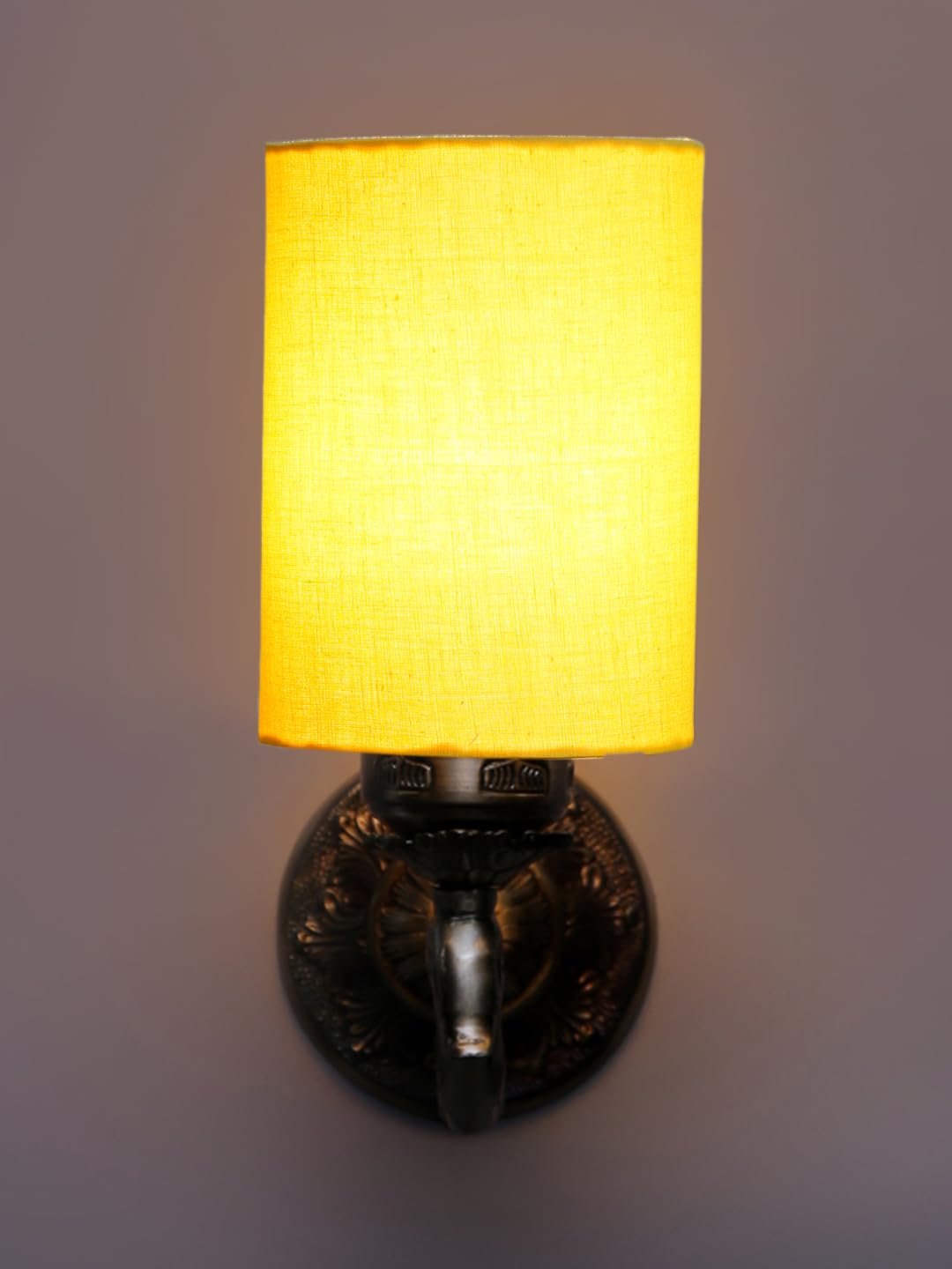 Antique Gold Wall Lamp for Office/Home/Gifting with Cotton Yellow Shade(8x4.25x11) Inches