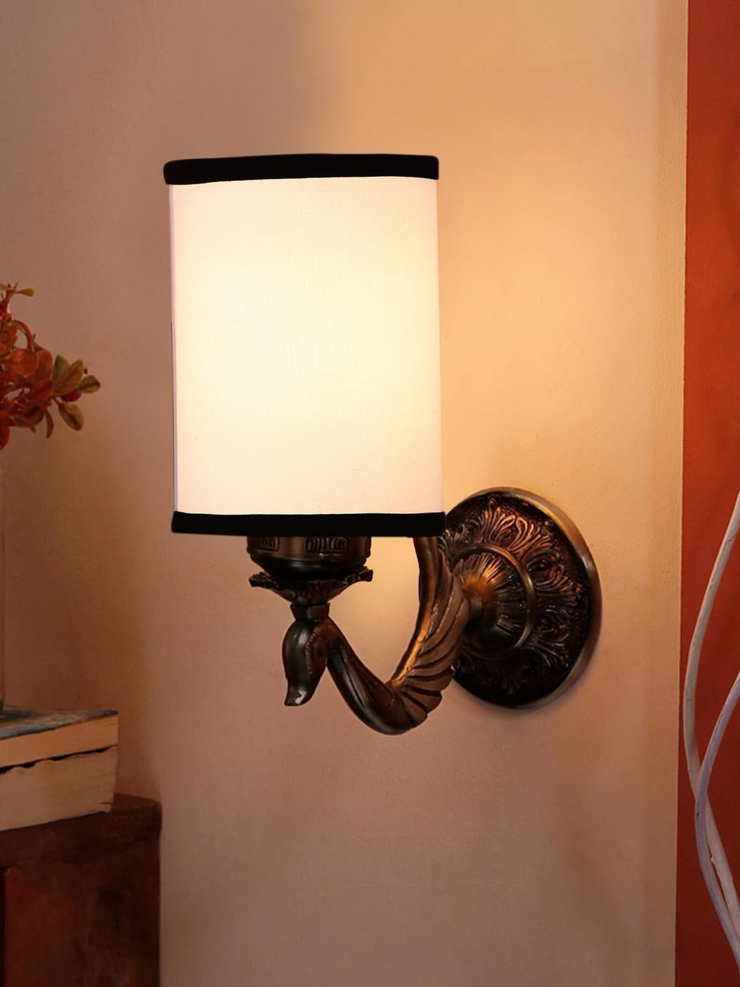 Antique Gold Wall Lamp for Office/Home/Gifting with Cotton White & Black Shade(8x4.25x11) Inches -142