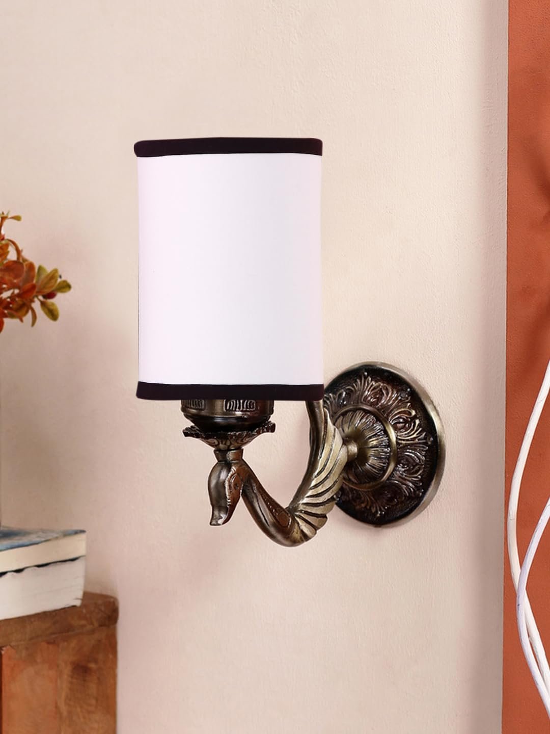 Antique Gold Wall Lamp for Office/Home/Gifting with Cotton White & Black Shade(8x4.25x11) Inches -142