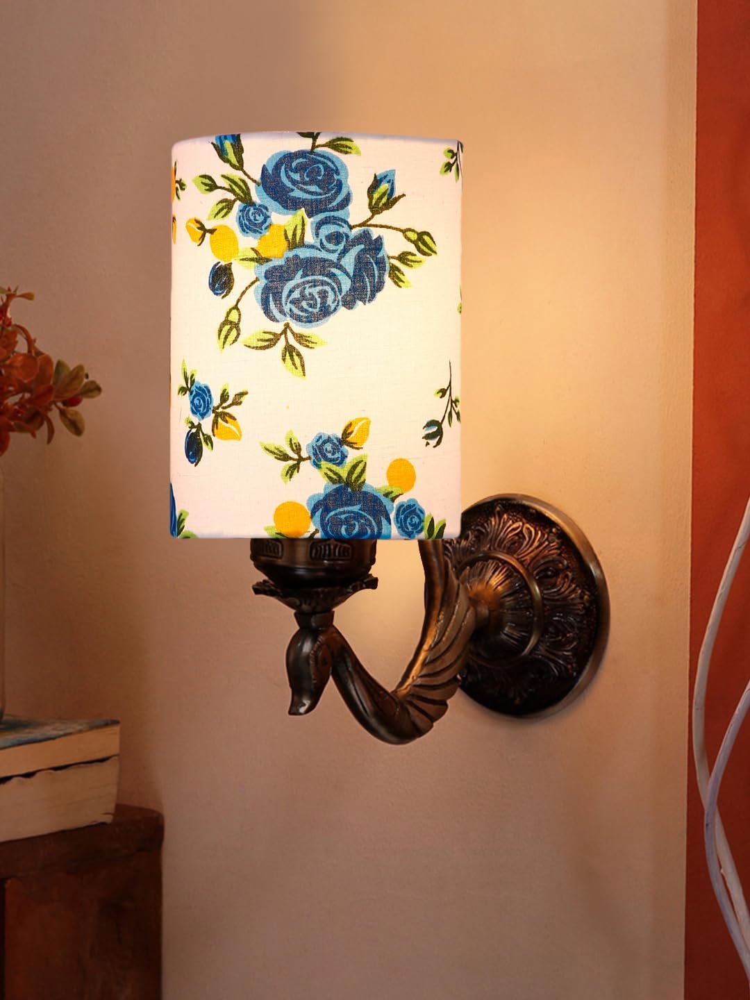 Antique Gold Wall Lamp for Office/Home/Gifting with Cotton Printed Shade(8x4.25x11) Inches -148