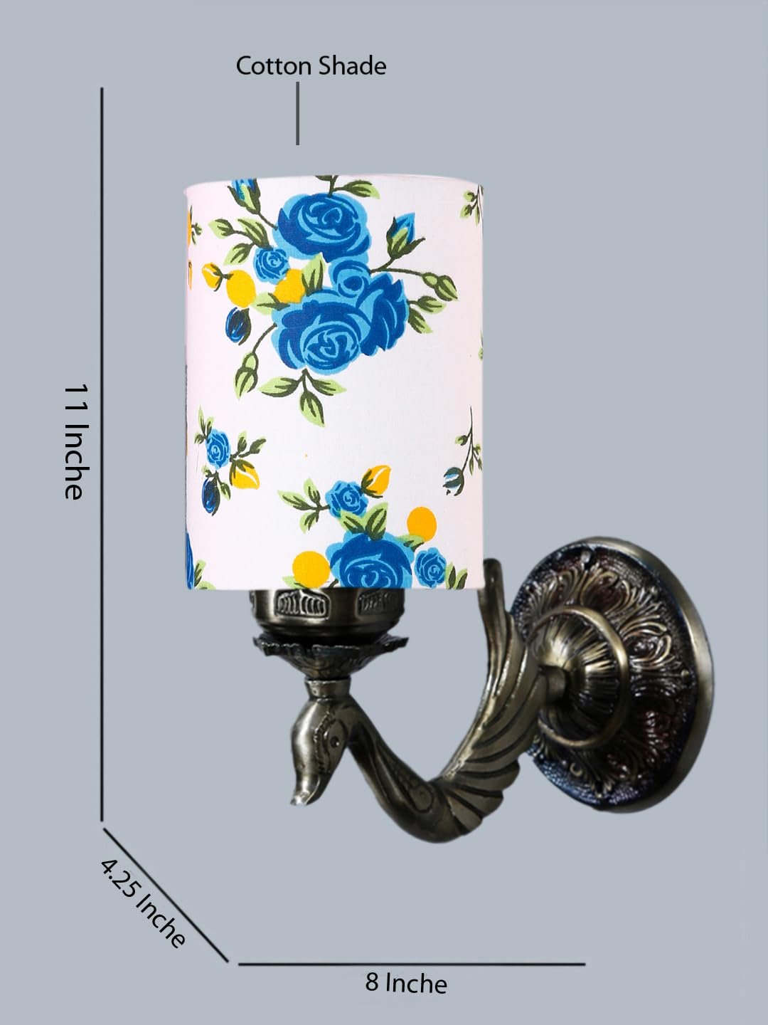 Antique Gold Wall Lamp for Office/Home/Gifting with Cotton Printed Shade(8x4.25x11) Inches -148