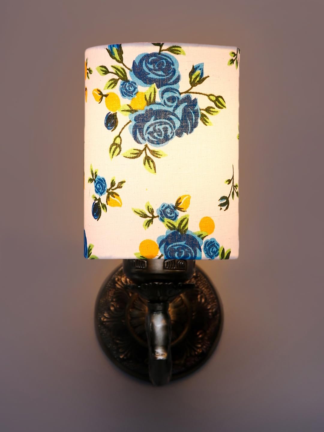 Antique Gold Wall Lamp for Office/Home/Gifting with Cotton Printed Shade(8x4.25x11) Inches -148