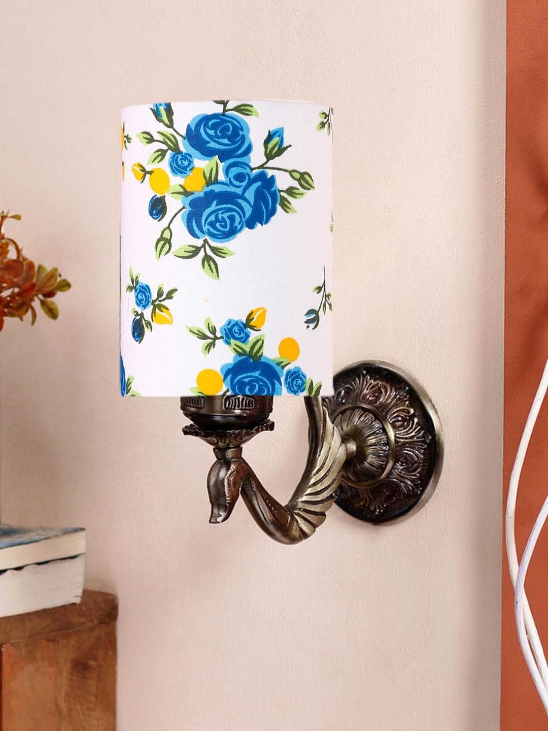 Antique Gold Wall Lamp for Office/Home/Gifting with Cotton Printed Shade(8x4.25x11) Inches -148