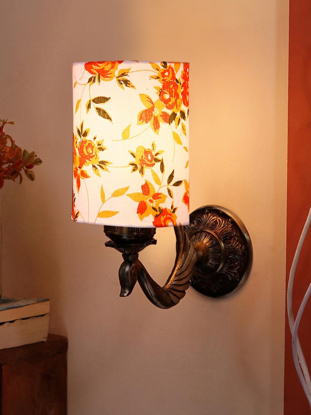 Antique Gold Wall Lamp for Office/Home/Gifting with Cotton Printed Shade(8x4.25x11) Inches -149
