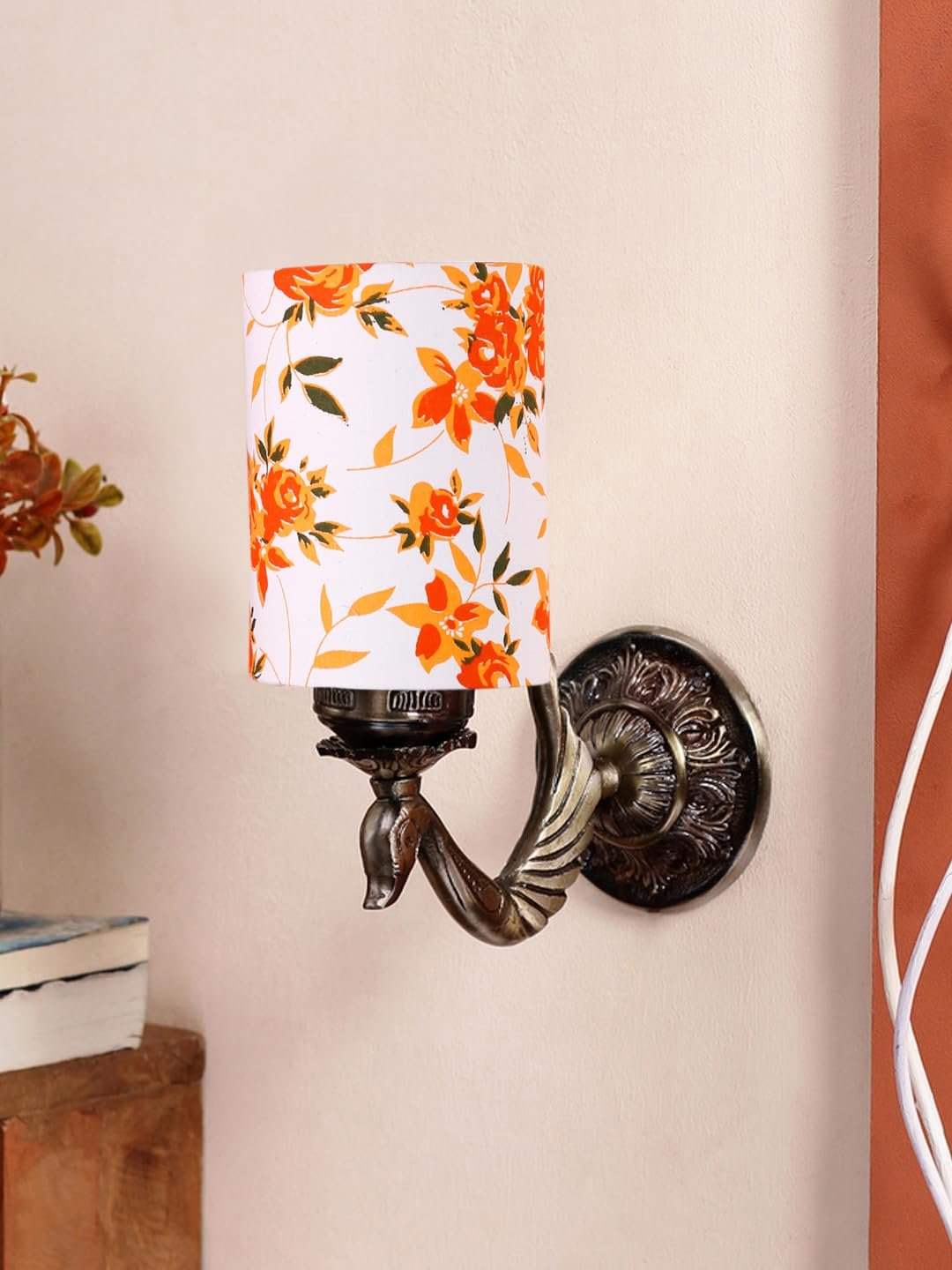 Antique Gold Wall Lamp for Office/Home/Gifting with Cotton Printed Shade(8x4.25x11) Inches -149