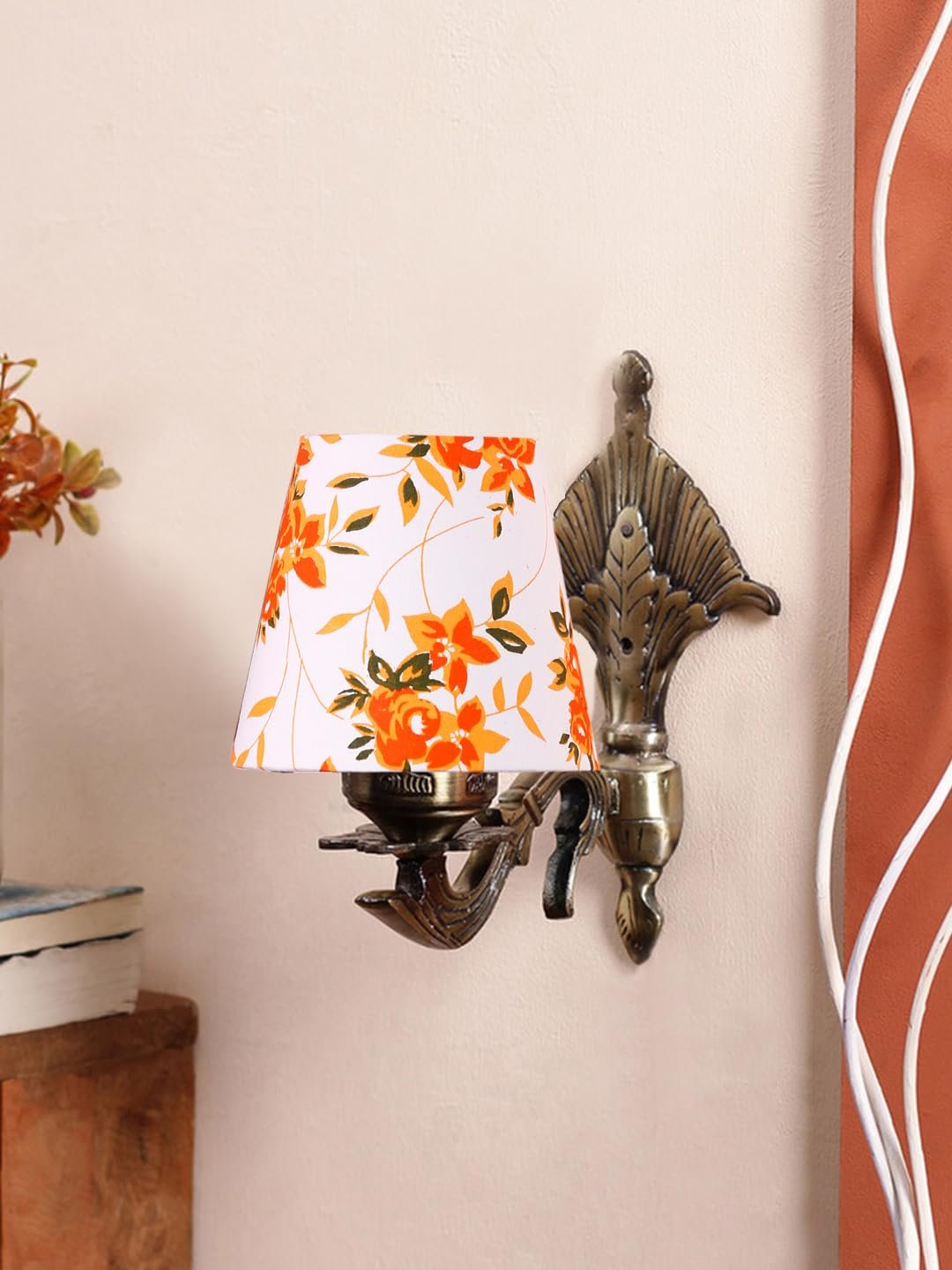Antique Gold Wall Lamp for Office/Home/Gifting with Cotton conical Printed Shade(7x5.5x9.25) Inches -1587
