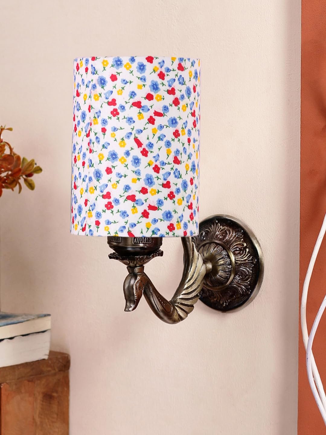 Antique Gold Wall Lamp for Office/Home/Gifting with Cotton Printed Shade(8x4.25x11) Inches -150