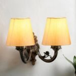 Dual Antique Gold Wall Lamp for Office/Home/Gifting with Cotton Off-White Shade(8×12.25×9) Inches -151