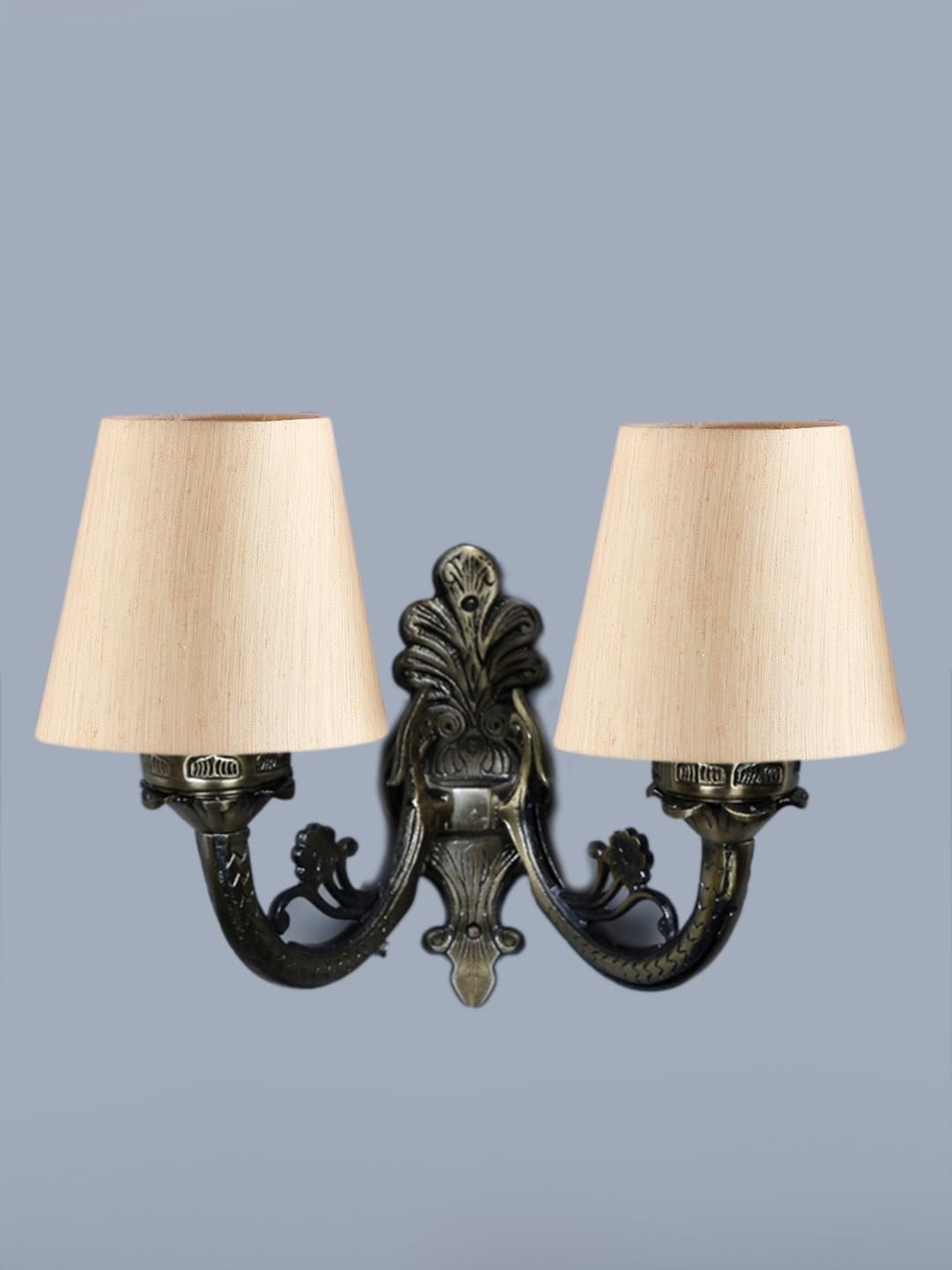 Dual Antique Gold Wall Lamp for Office/Home/Gifting with Cotton Off-White Shade(8x12.25x9) Inches -151