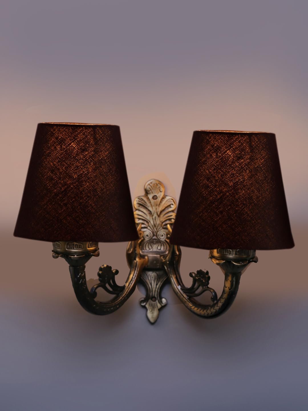 Dual Antique Gold Wall Lamp for Office/Home/Gifting with Cotton Black Shade(8x12.25x9) Inches -152