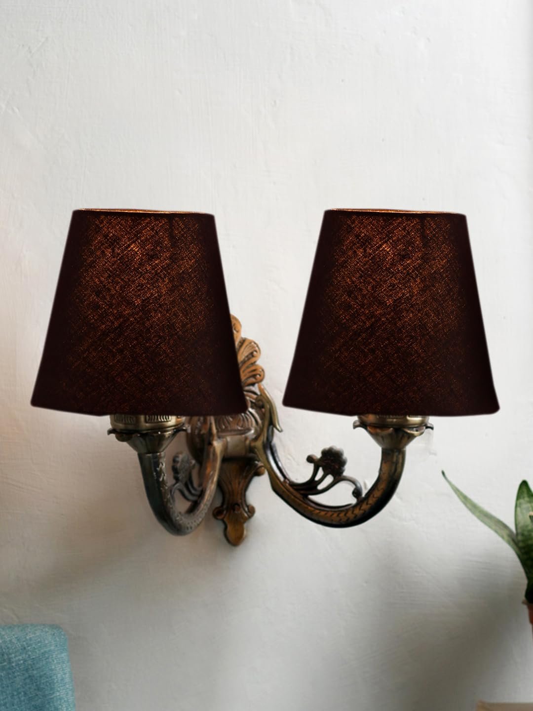 Dual Antique Gold Wall Lamp for Office/Home/Gifting with Cotton Black Shade(8x12.25x9) Inches -152