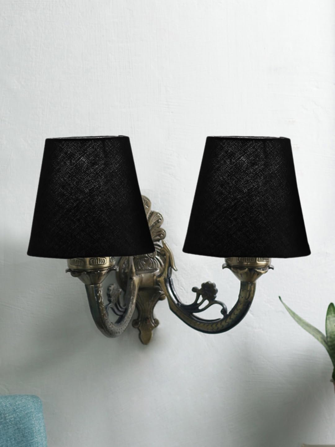 Dual Antique Gold Wall Lamp for Office/Home/Gifting with Cotton Black Shade(8x12.25x9) Inches -152