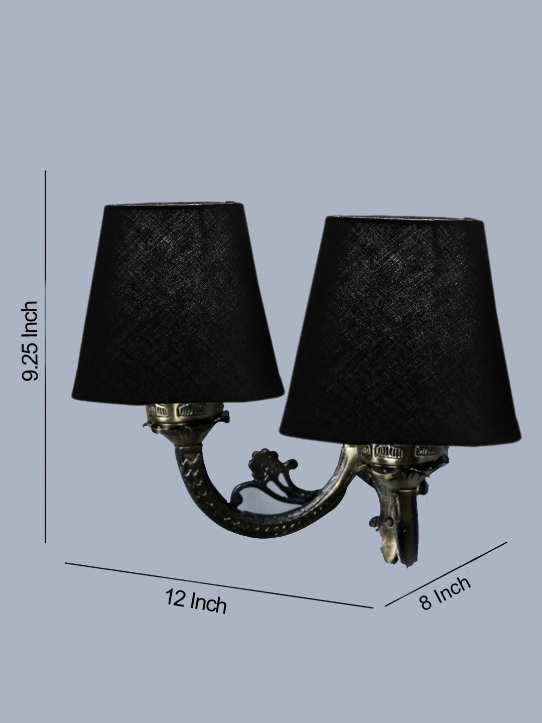 Dual Antique Gold Wall Lamp for Office/Home/Gifting with Cotton Black Shade(8x12.25x9) Inches -152
