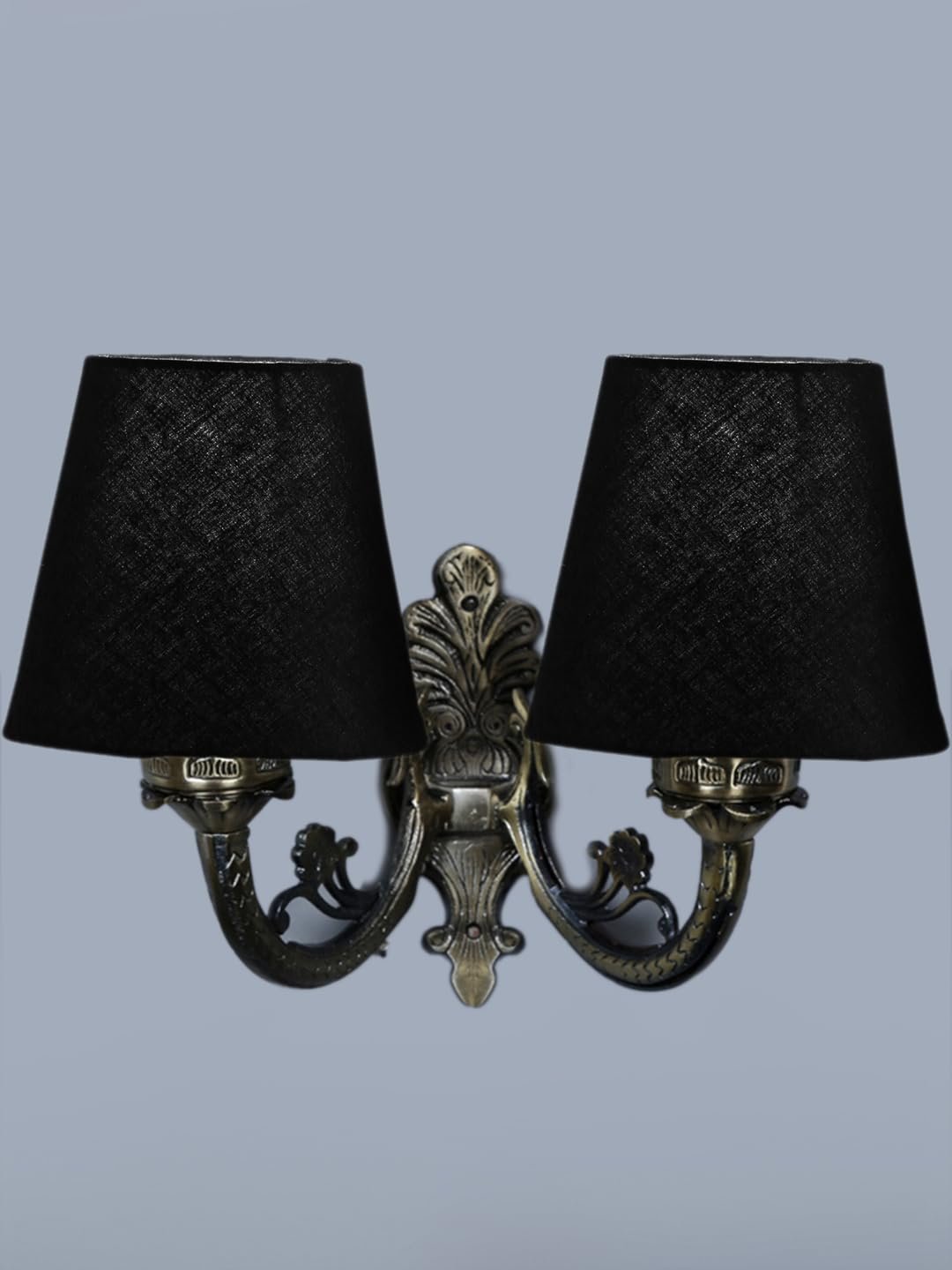 Dual Antique Gold Wall Lamp for Office/Home/Gifting with Cotton Black Shade(8x12.25x9) Inches -152