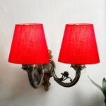 Dual Antique Gold Wall Lamp for Office/Home/Gifting with Cotton Red Shade(8×12.25×9) Inches -153