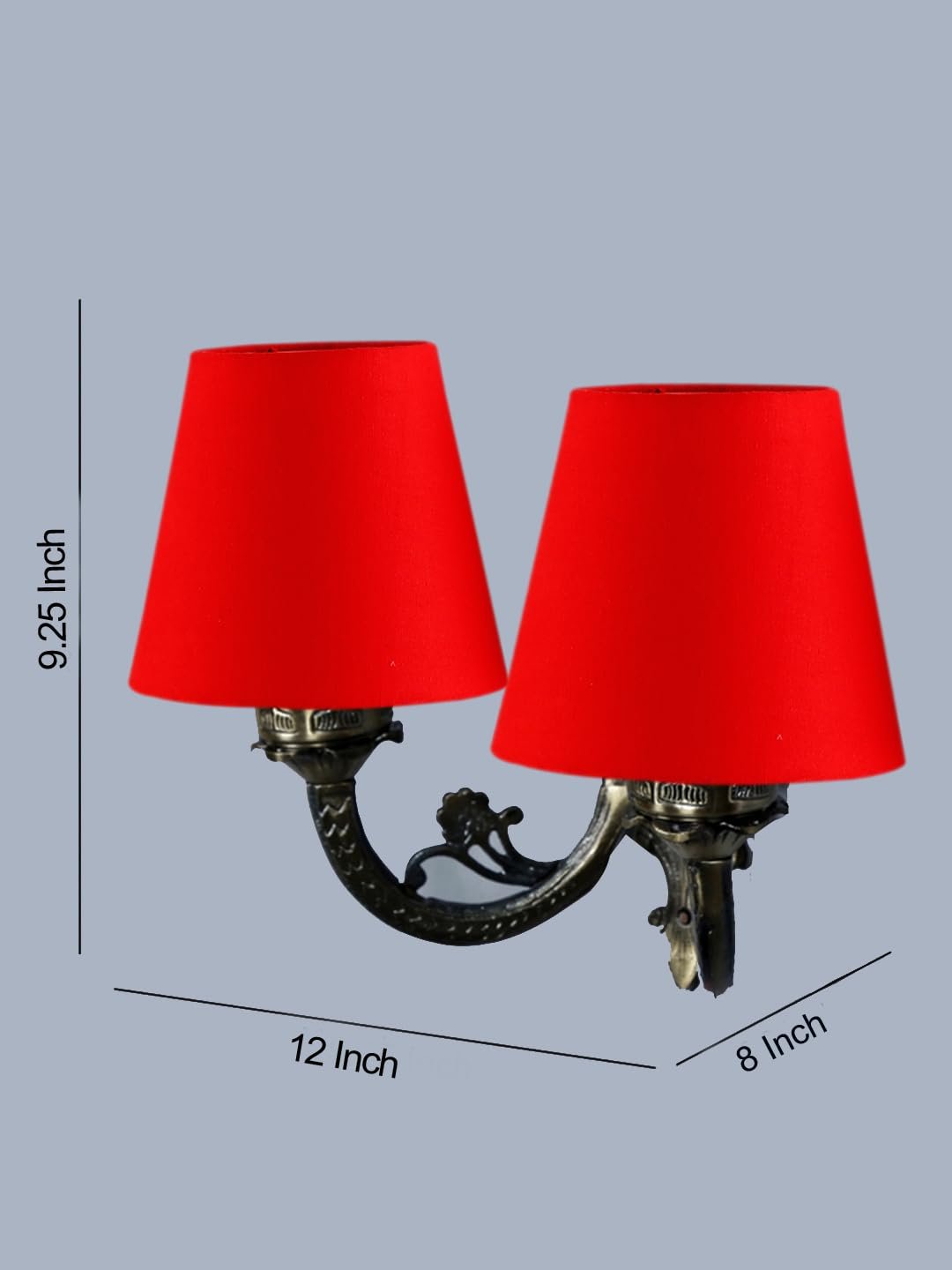 Dual Antique Gold Wall Lamp for Office/Home/Gifting with Cotton Red Shade(8x12.25x9) Inches -153