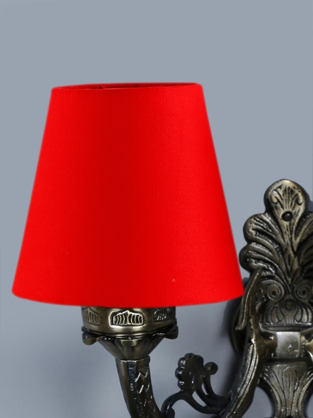 Dual Antique Gold Wall Lamp for Office/Home/Gifting with Cotton Red Shade(8x12.25x9) Inches -153