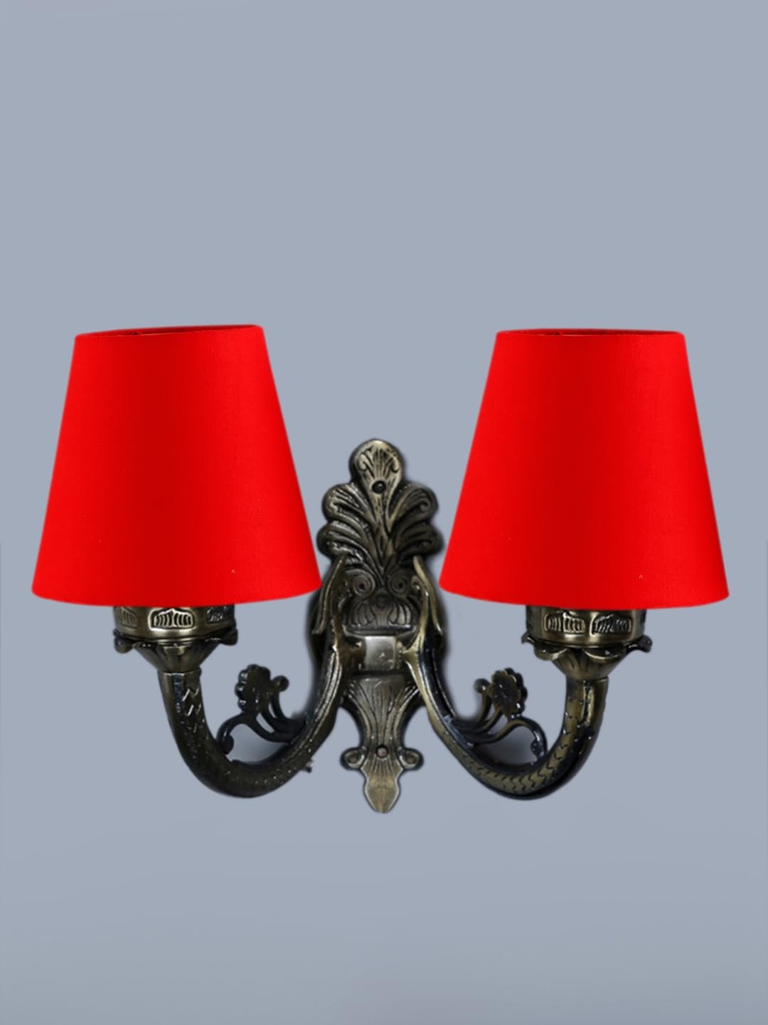 Dual Antique Gold Wall Lamp for Office/Home/Gifting with Cotton Red Shade(8x12.25x9) Inches -153