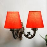 Dual Antique Gold Wall Lamp for Office/Home/Gifting with Cotton Orange Shade(8×12.25×9) Inches -154