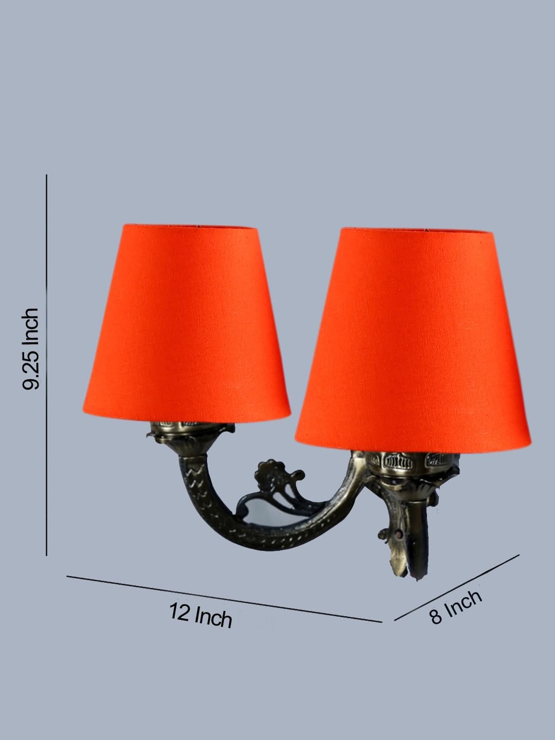 Dual Antique Gold Wall Lamp for Office/Home/Gifting with Cotton Orange Shade(8x12.25x9) Inches -154