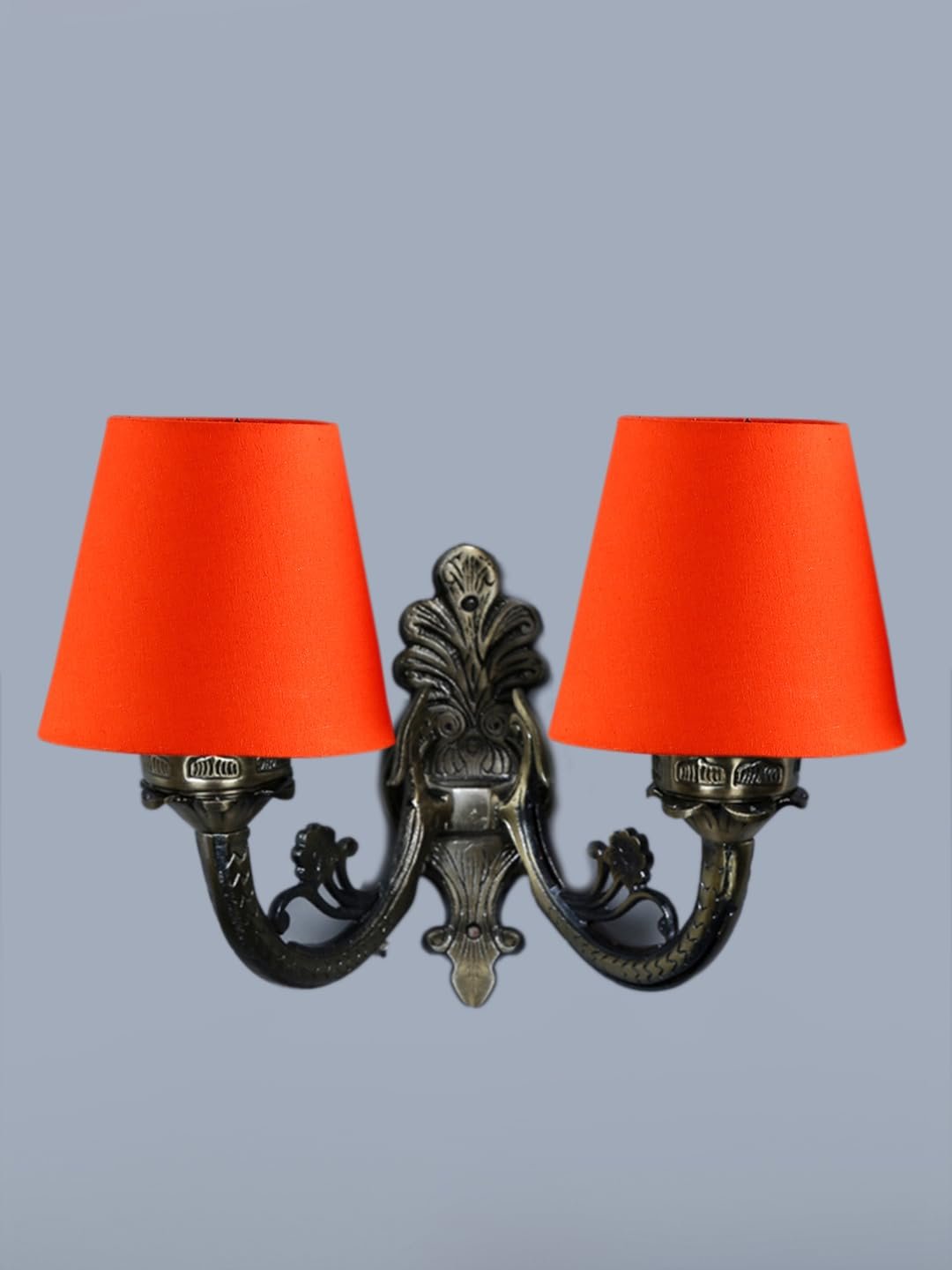 Dual Antique Gold Wall Lamp for Office/Home/Gifting with Cotton Orange Shade(8x12.25x9) Inches -154