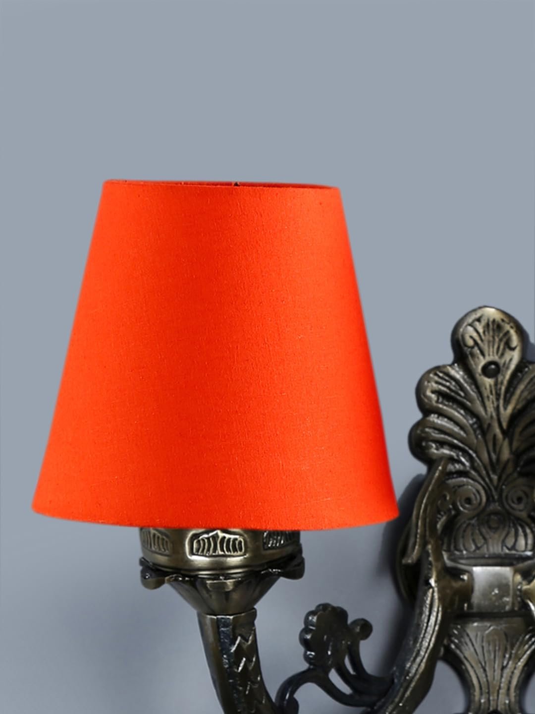 Dual Antique Gold Wall Lamp for Office/Home/Gifting with Cotton Orange Shade(8x12.25x9) Inches -154