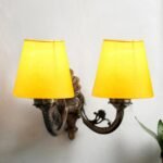 Dual Antique Gold Wall Lamp for Office/Home/Gifting with Cotton Yellow Shade(8×12.25×9) Inches -155