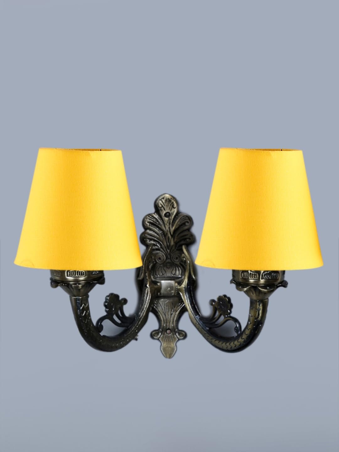 Dual Antique Gold Wall Lamp for Office/Home/Gifting with Cotton Yellow Shade(8x12.25x9) Inches -155