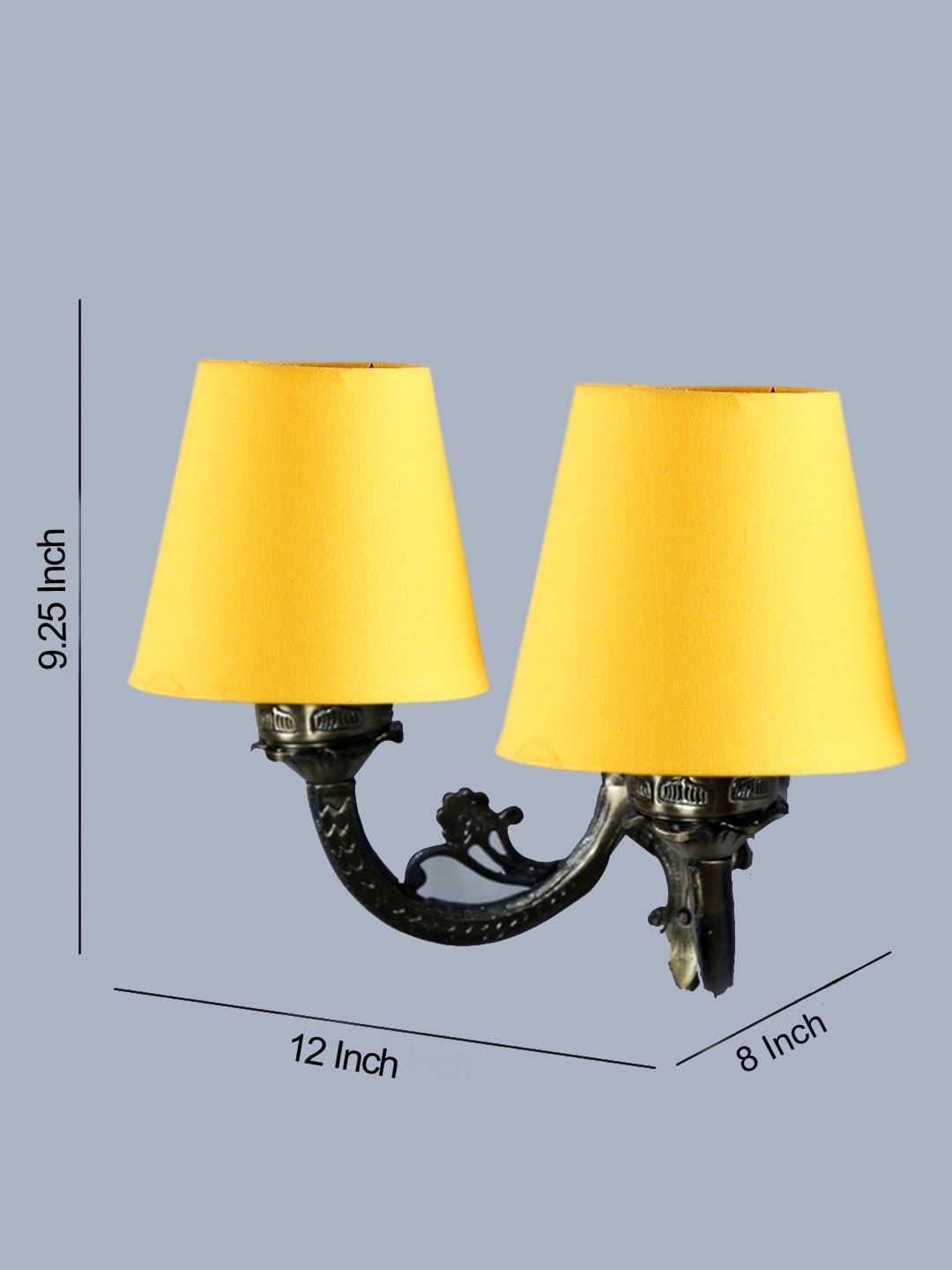 Dual Antique Gold Wall Lamp for Office/Home/Gifting with Cotton Yellow Shade(8x12.25x9) Inches -155