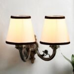 Dual Antique Gold Wall Lamp for Office/Home/Gifting with Cotton White & Black Shade(8×12.25×9) Inches -157