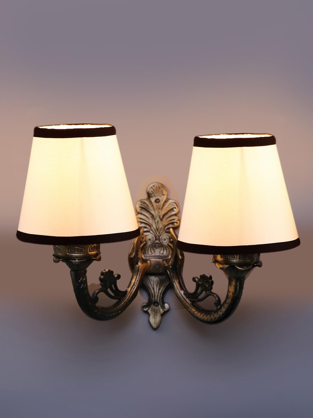Dual Antique Gold Wall Lamp for Office/Home/Gifting with Cotton White & Black Shade(8x12.25x9) Inches -157