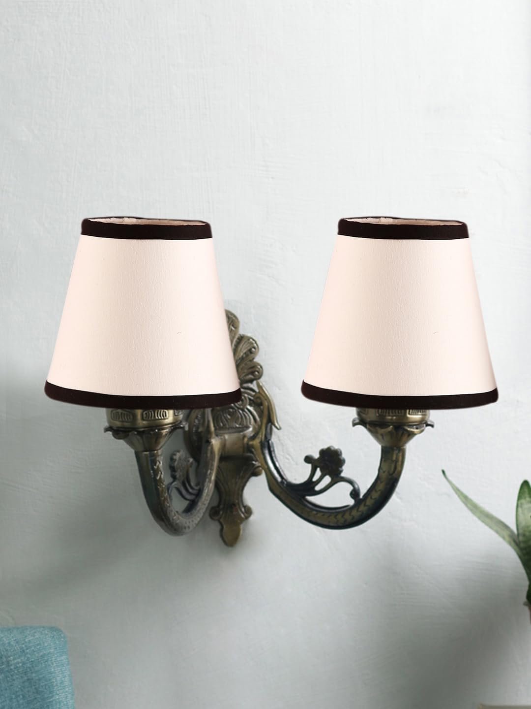 Dual Antique Gold Wall Lamp for Office/Home/Gifting with Cotton White & Black Shade(8x12.25x9) Inches -157