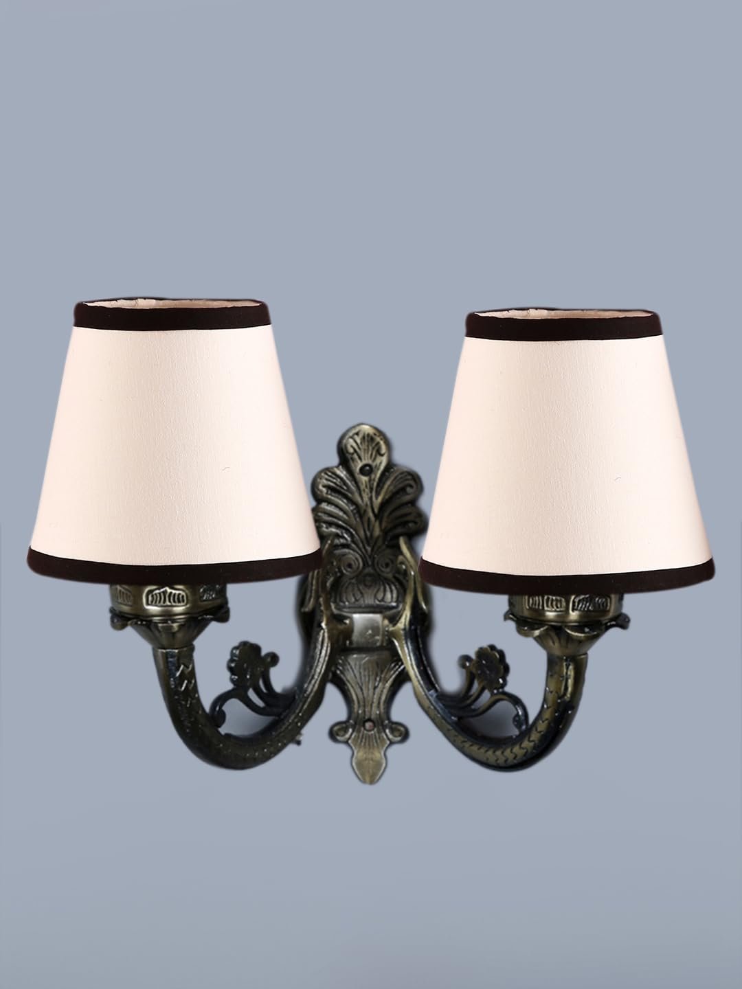 Dual Antique Gold Wall Lamp for Office/Home/Gifting with Cotton White & Black Shade(8x12.25x9) Inches -157