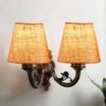 Dual Antique Gold Wall Lamp for Office/Home/Gifting with Jute Beige Shade(8×12.25×9) Inches -158