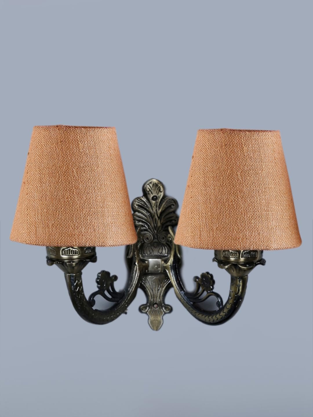 Dual Antique Gold Wall Lamp for Office/Home/Gifting with Jute Beige Shade(8x12.25x9) Inches -158