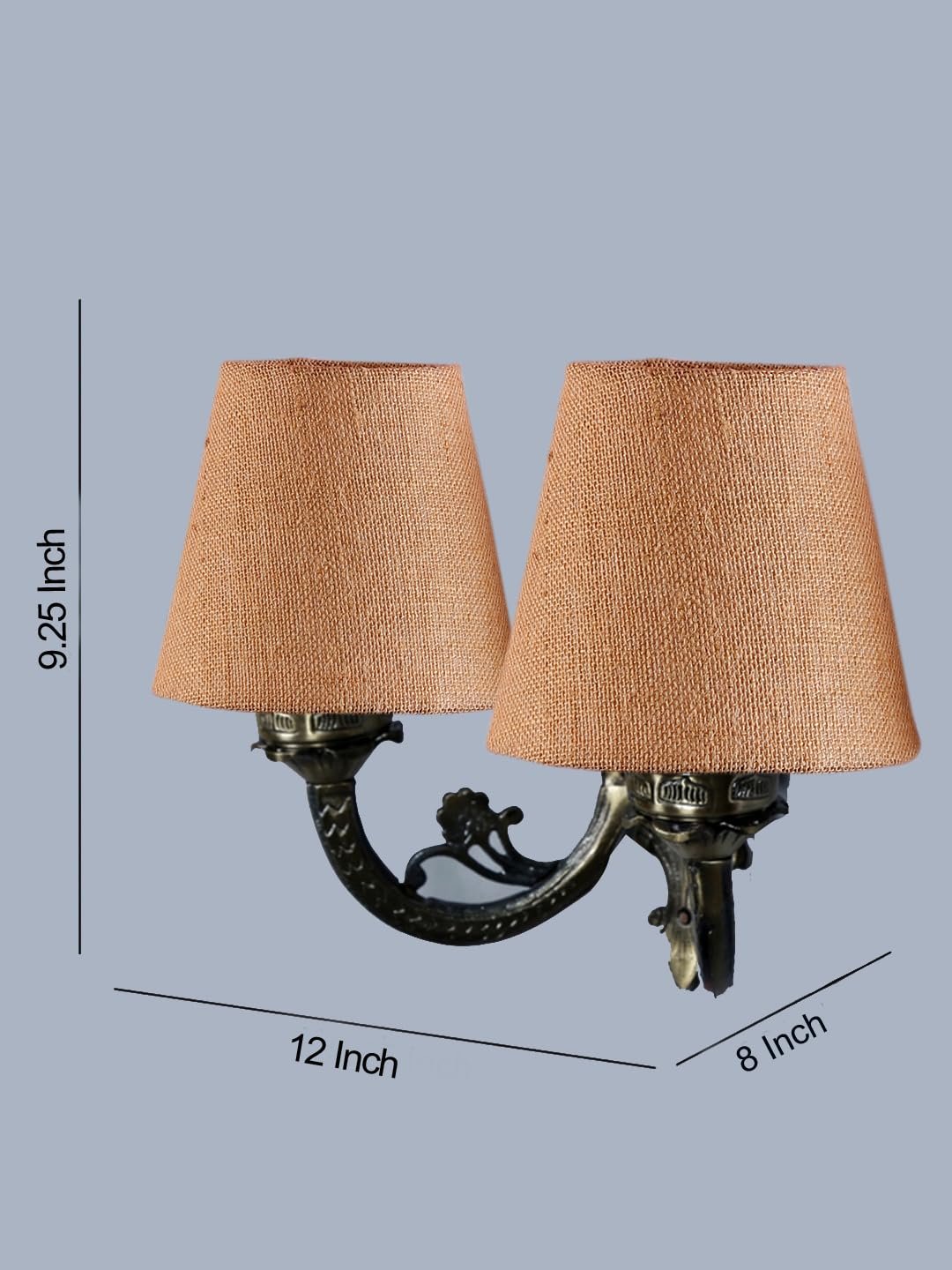 Dual Antique Gold Wall Lamp for Office/Home/Gifting with Jute Beige Shade(8x12.25x9) Inches -158