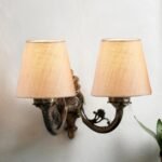 Dual Antique Gold Wall Lamp for Office/Home/Gifting with Jute White Shade(8×12.25×9) Inches -159