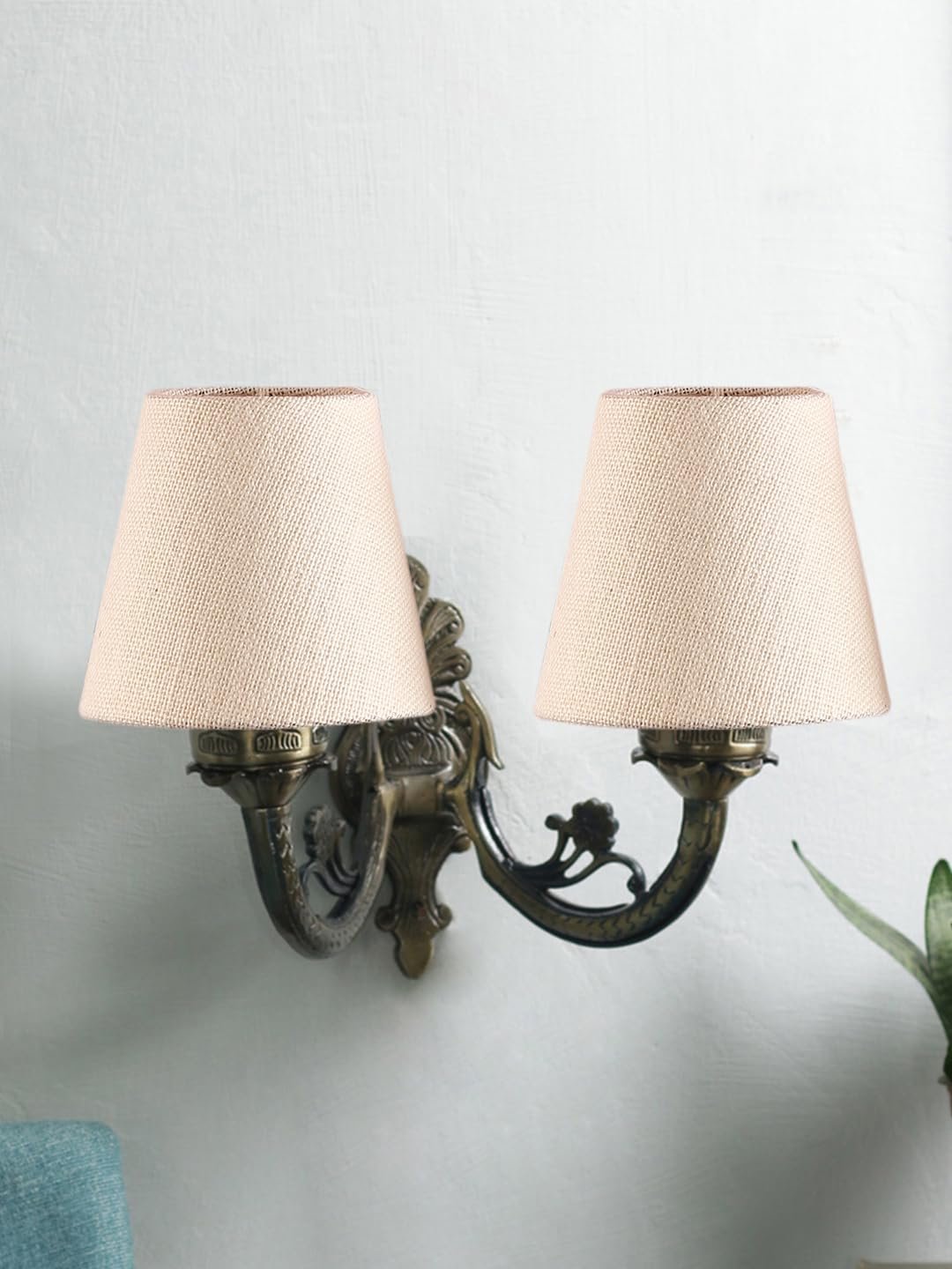Dual Antique Gold Wall Lamp for Office/Home/Gifting with Jute White Shade(8x12.25x9) Inches -159