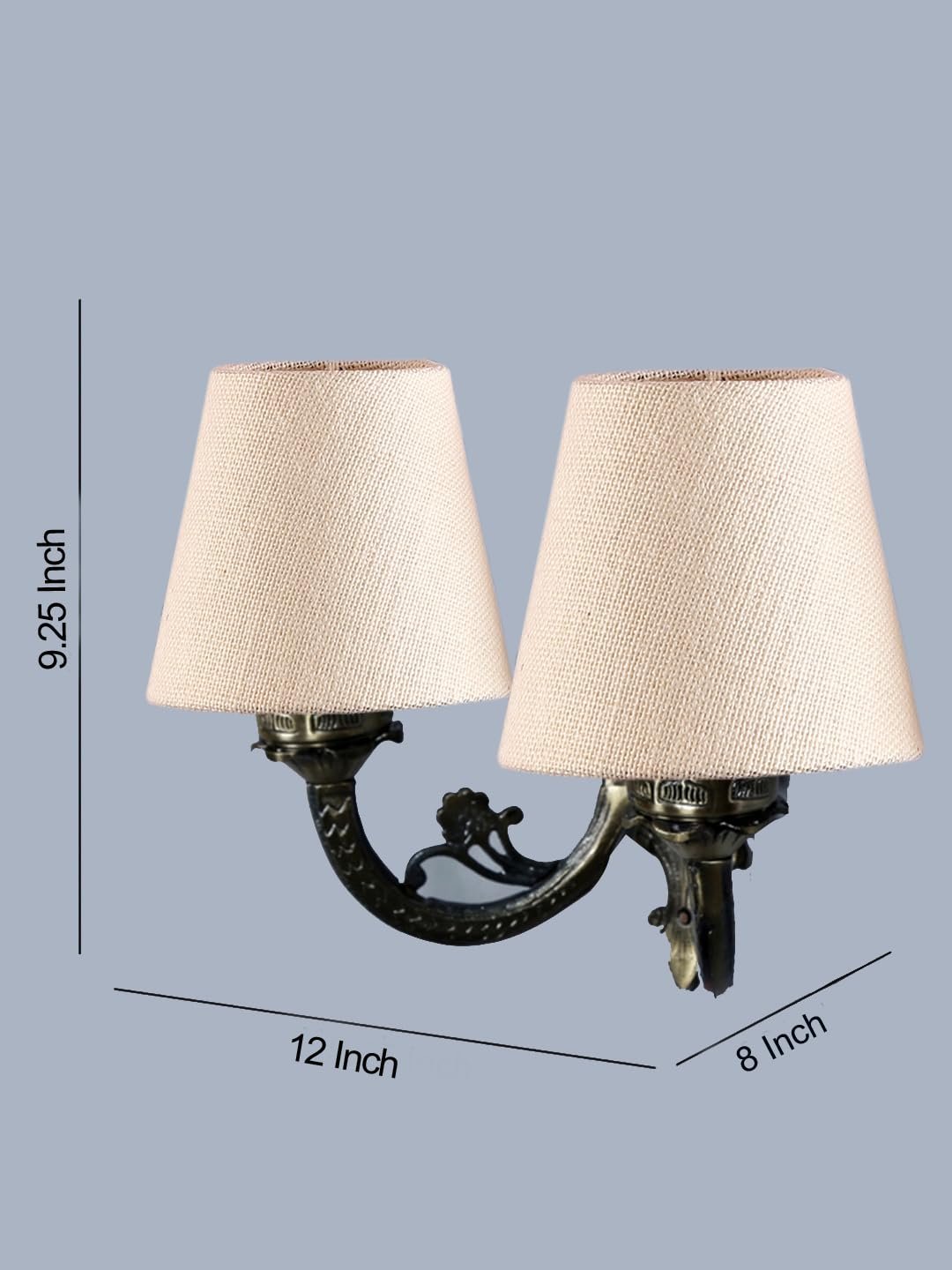 Dual Antique Gold Wall Lamp for Office/Home/Gifting with Jute White Shade(8x12.25x9) Inches -159