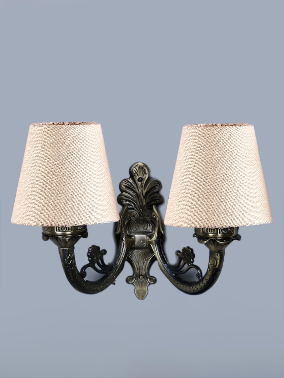 Dual Antique Gold Wall Lamp for Office/Home/Gifting with Jute White Shade(8x12.25x9) Inches -159