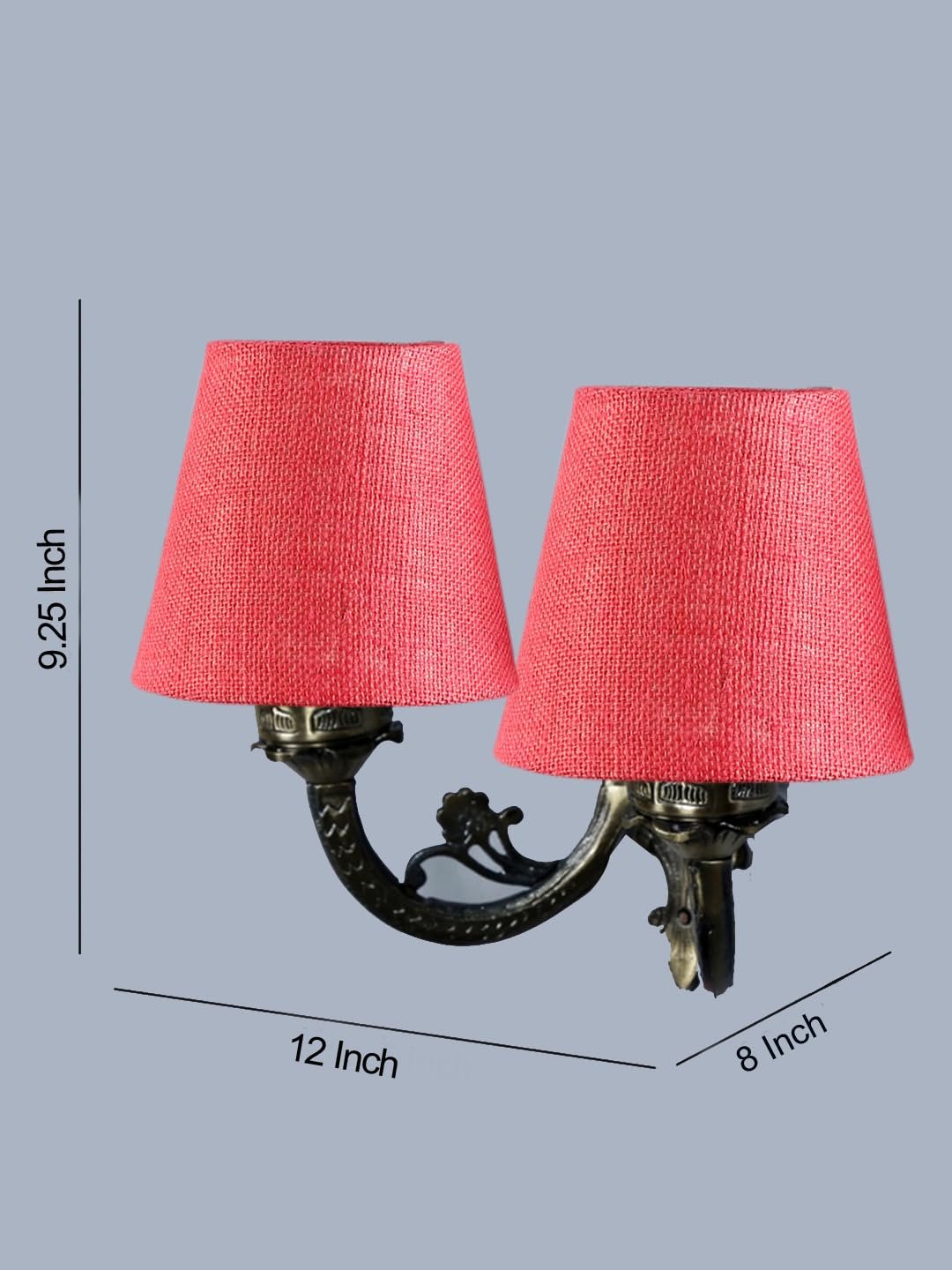 Dual Antique Gold Wall Lamp for Office/Home/Gifting with Jute Pink Shade(8x12.25x9) Inches -160