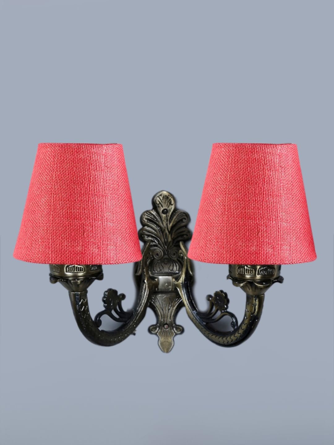 Dual Antique Gold Wall Lamp for Office/Home/Gifting with Jute Pink Shade(8x12.25x9) Inches -160