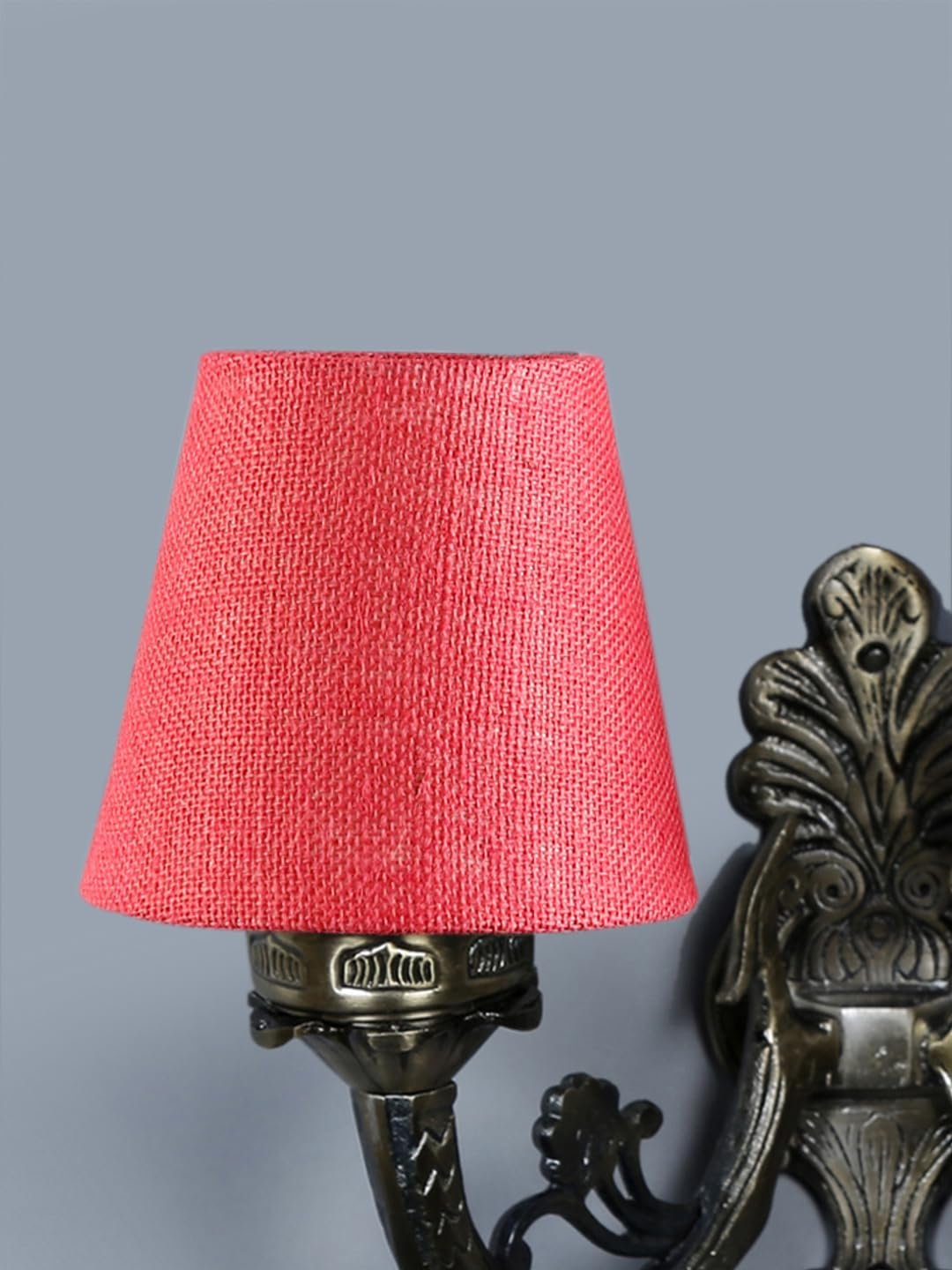 Dual Antique Gold Wall Lamp for Office/Home/Gifting with Jute Pink Shade(8x12.25x9) Inches -160