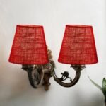 Dual Antique Gold Wall Lamp for Office/Home/Gifting with Jute Maroon Shade(8×12.25×9) Inches -161