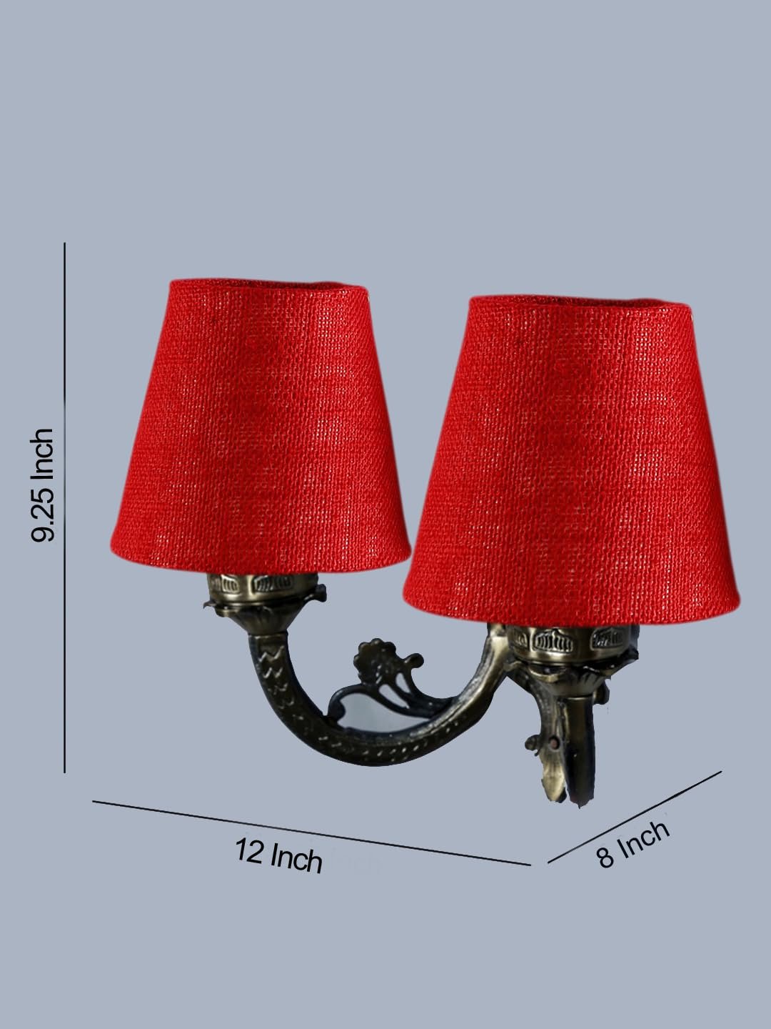 Dual Antique Gold Wall Lamp for Office/Home/Gifting with Jute Maroon Shade(8x12.25x9) Inches -161
