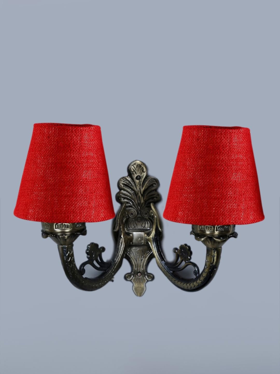 Dual Antique Gold Wall Lamp for Office/Home/Gifting with Jute Maroon Shade(8x12.25x9) Inches -161