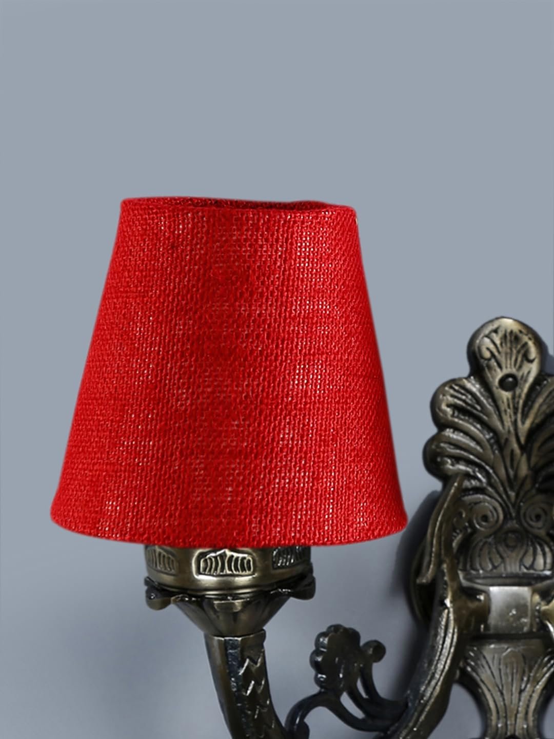 Dual Antique Gold Wall Lamp for Office/Home/Gifting with Jute Maroon Shade(8x12.25x9) Inches -161